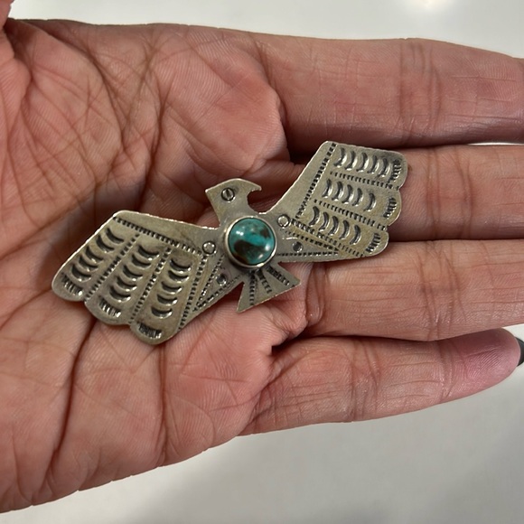 Vintage sterling silver and turquoise thunder bird pendant - Picture 1 of 2